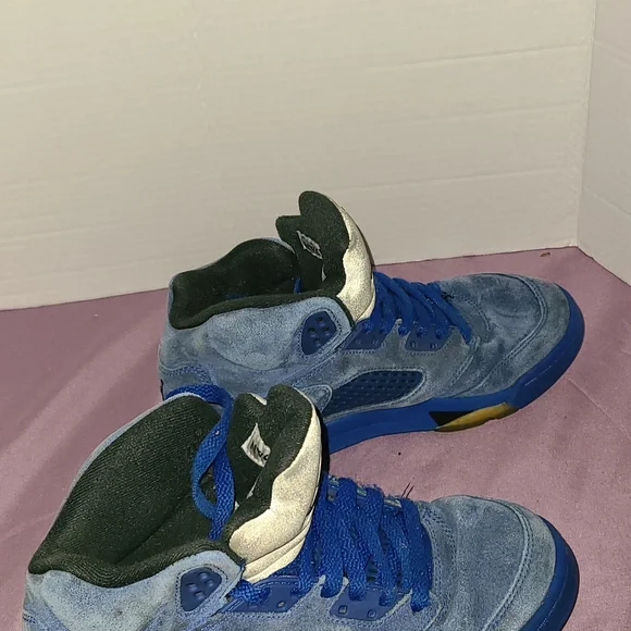 Size 4.5y- Air Jordan 5 Retro Blue Suede - Picture 3 of 7